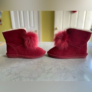 BearPaw Cherry Red Boots with Fur Trim NIB